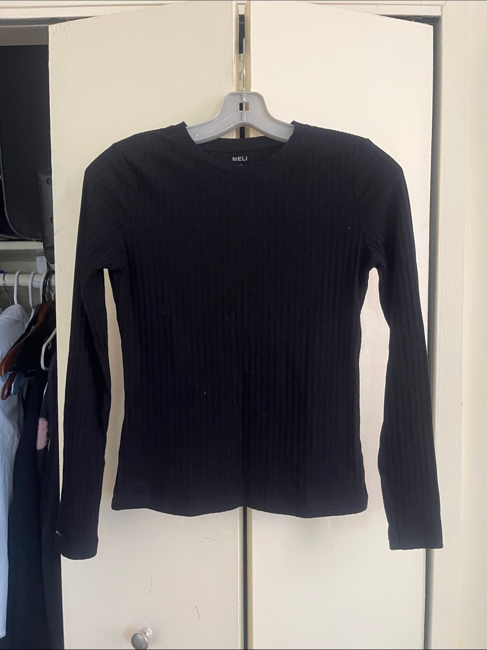 Black Ribbed Crewneck Sweater